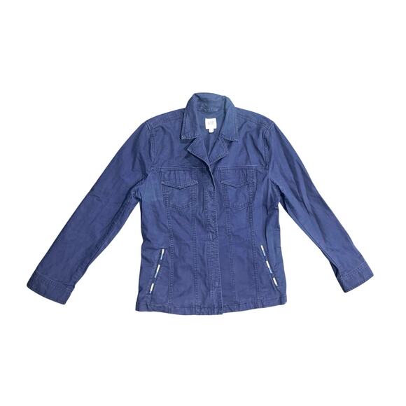Gap Womens Snap Front Navy Chino Pocket Style Jacket Blazer Size Large Preppy - Picture 1 of 5